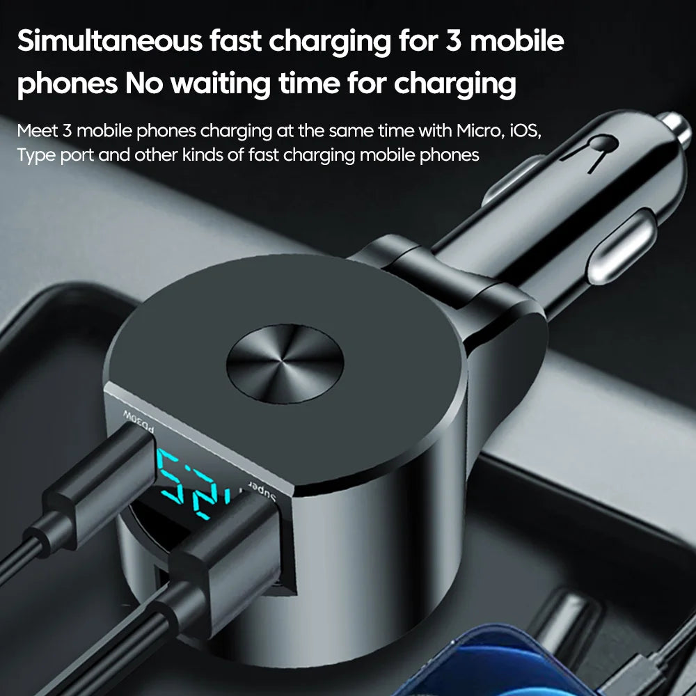 120W Fast Charging Car Charger QC3.0 PD30W USB C Car Phone Charger With Type C Cable For iphone 15 14 13 Xiaomi Huawei Samsung