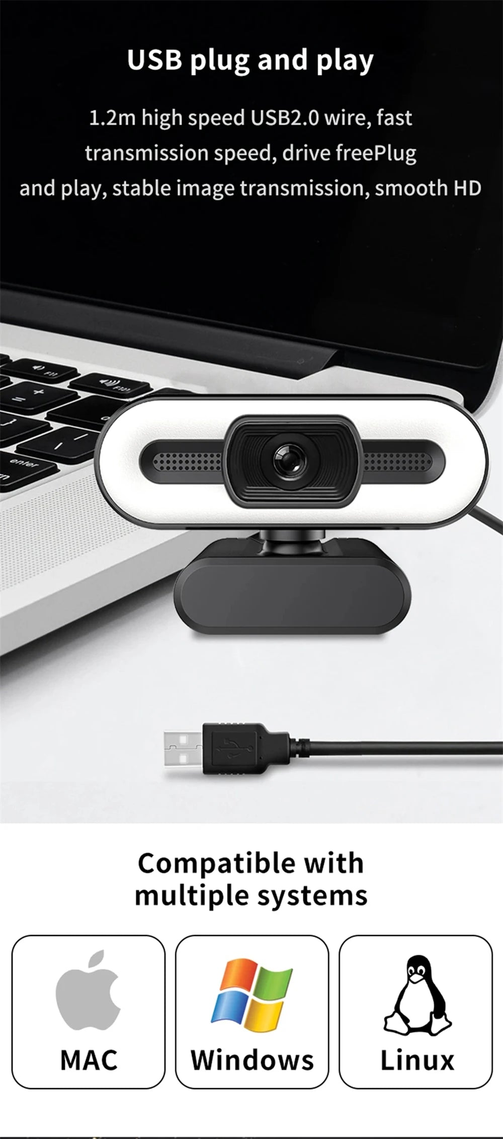 Portable Full HD 1080P 2K 4K Webcam PC Laptop Auto Focus Webcam Live Streaming Flexible with Microphone Live Broadcast withLight