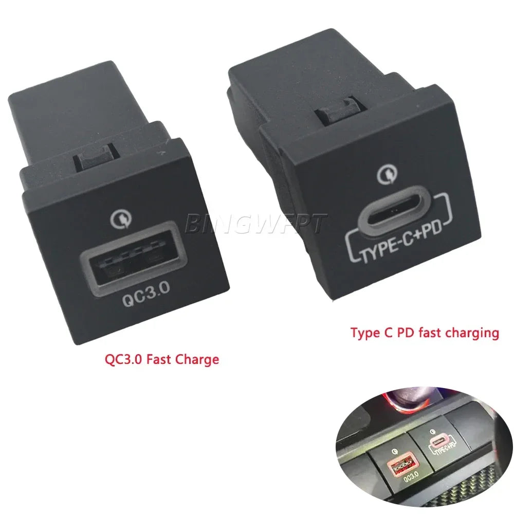 Car USB Charger PD Quick Charge QC3.0 Phone Charging Adapter Outlet Button For Volkswagen Golf 6 Jetta 5 MK6 Scirocco 2006-2012