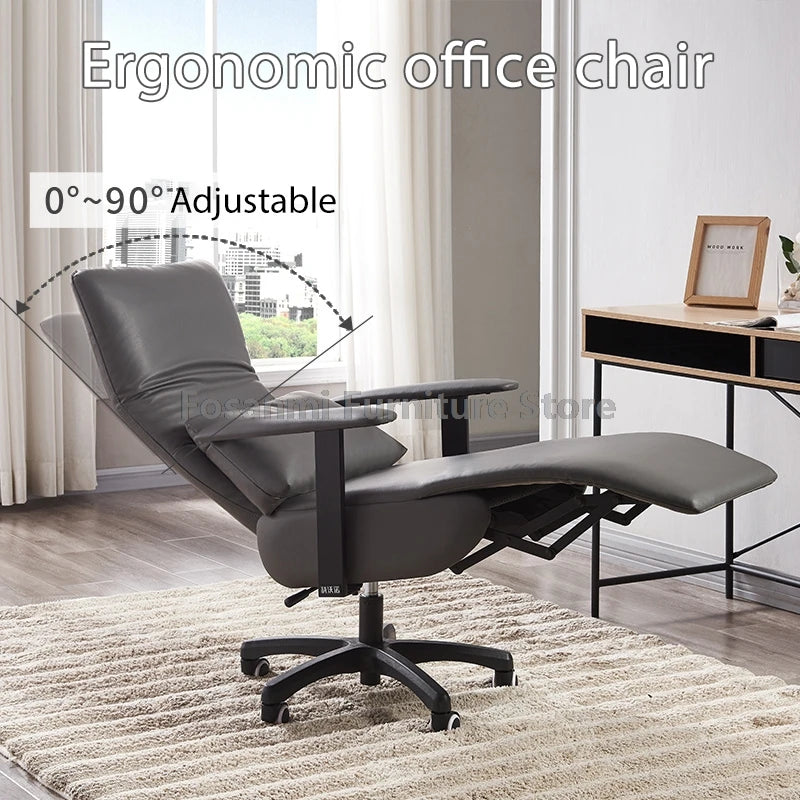 Ergonomic Leather Soft Office Chair with Wheels Rolling and Reclining Home Desk Chair Adjustable Leisure Gaming Computer Chairs