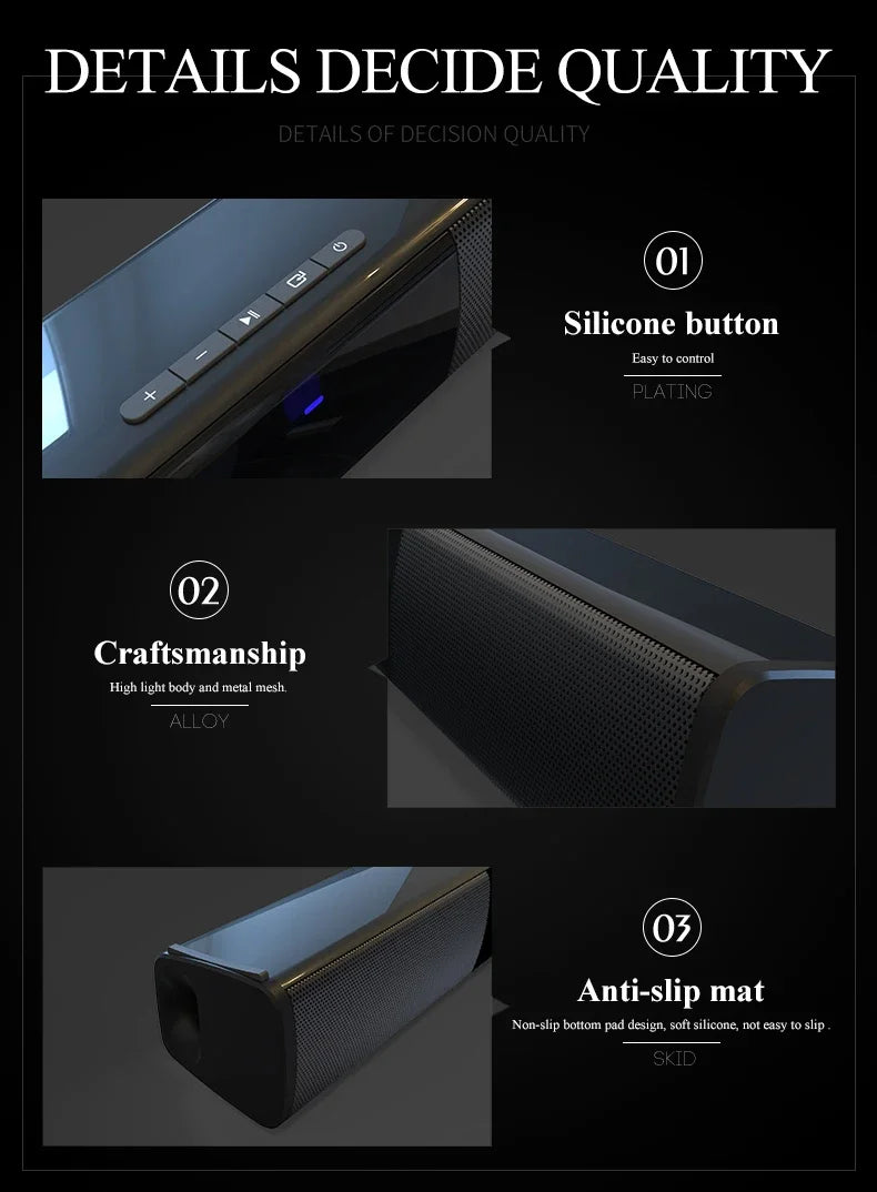 Portable Wireless Bluetooth Sound Bar Speaker Subwoofer TV Projector Desktop Home Outdoor Stereo Sound Ystem Super Power Speaker