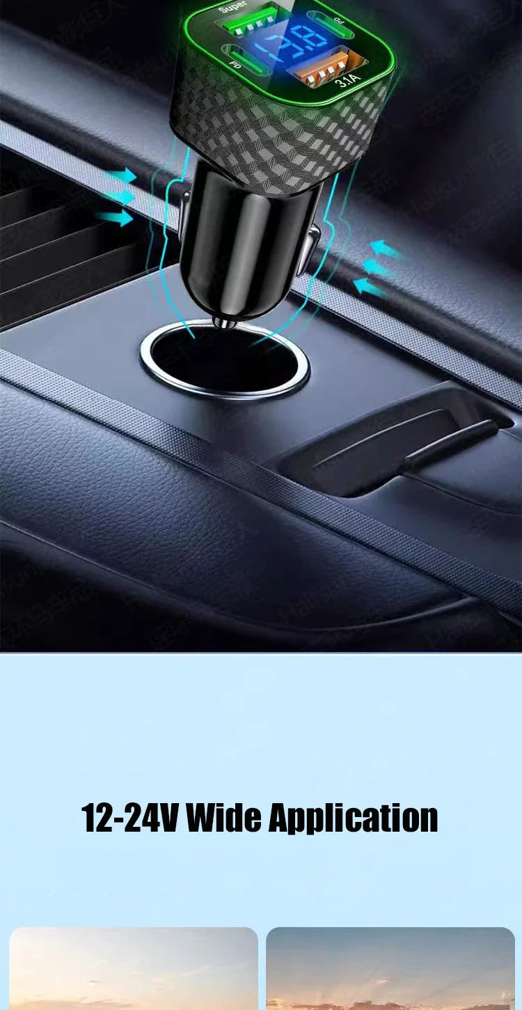 UYUXIO USB C Car Phone Charger Dual PD 4 in 1 with Voltage Display Super Fast Charge Adapter for iPhone Xiaomi Oppo Vivo Samsung