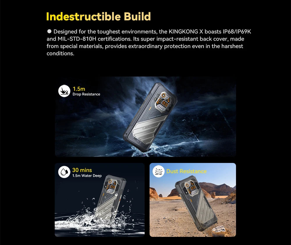 CUBOT KINGKONG X, Rugged Smartphone 5G, 32GB RAM(16GB+16GB), 256/512GB ROM, 10200mAh, 6.583-Inch 120Hz Screen, NFC,WiFi 6, 100MP