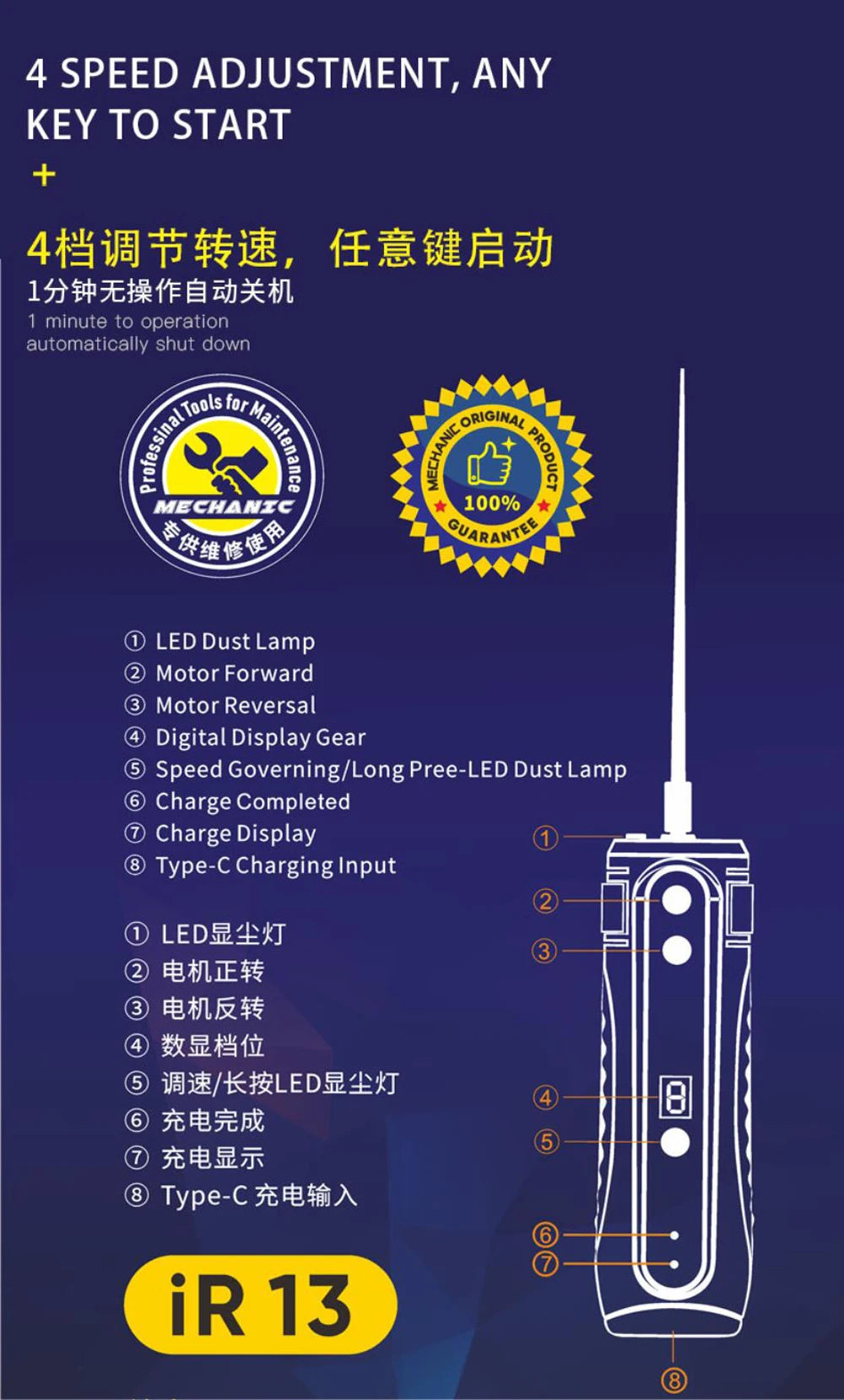 MECHANIC IR14/IR13/IR10 PRO Electric OCA Glue Remover Tool With Green Dust Display Lamp LED Display For Screen Remover Glue