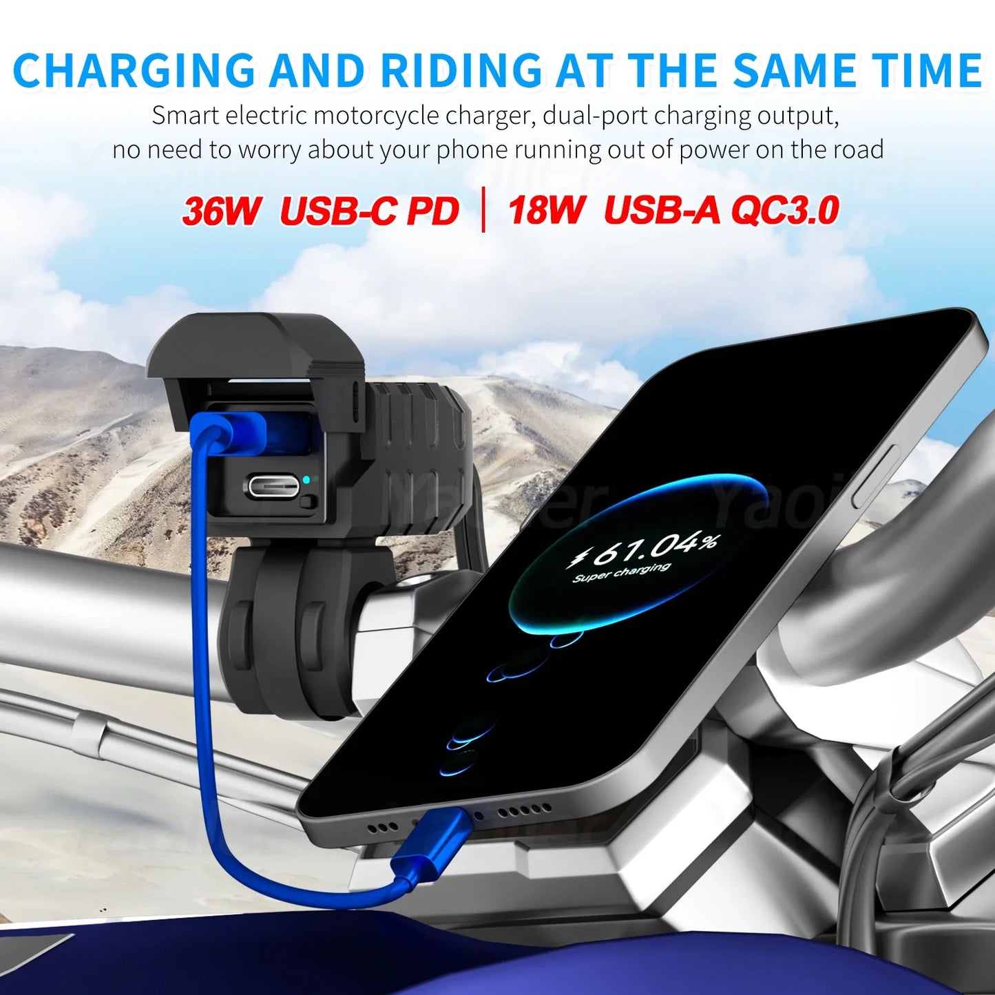 New QC3.0 Motorcycle USB Charger 12V Waterproof PD3.0 Port Socket Handlebar Quick Charger Adapter w/ Voltmeter Moto Accessories