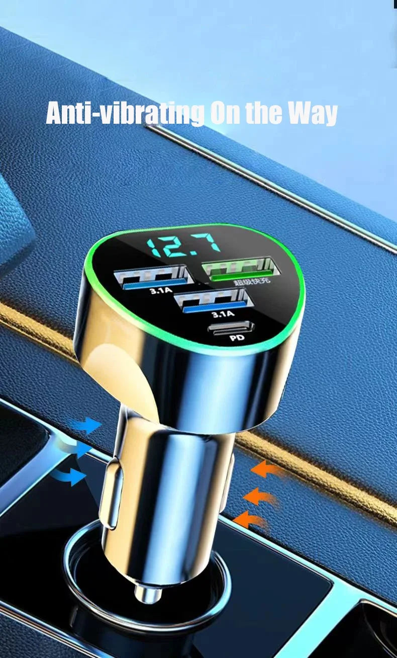 UYUXIO USB C Car Phone Charger Super Fast Charge in Car with LED Voltage Display for iPhone Samsung Huawei Oneplus Android Phone