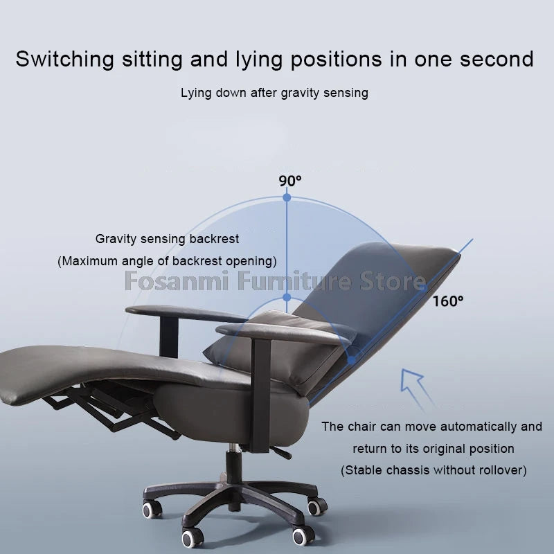 Ergonomic Leather Soft Office Chair with Wheels Rolling and Reclining Home Desk Chair Adjustable Leisure Gaming Computer Chairs