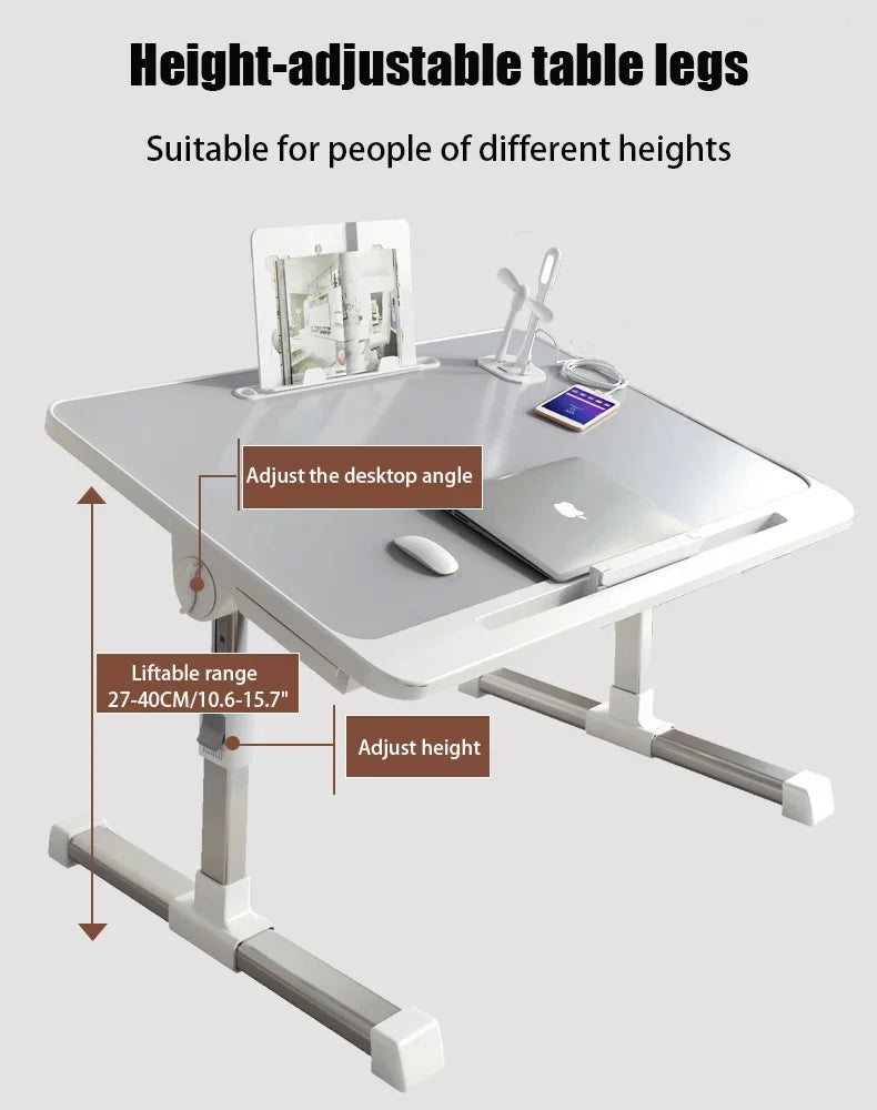 Foldable Lift Laptop Desk for Bed Adjustable Stand Portable Lap Table Breakfast Tray Desk with Drawer for Eating Working Gaming