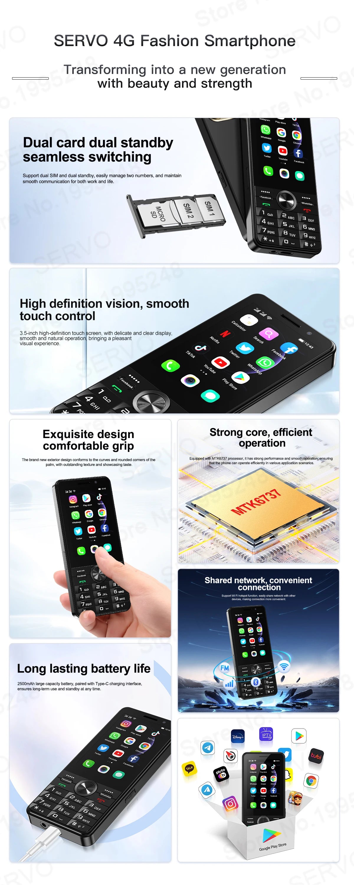 SERVO F24 PRO Android Smartphone 4G Network Google Play WiFi 2500mAh Battery Flashlight 3.5“ Touch Screen Smart Phone 2 SIM Card