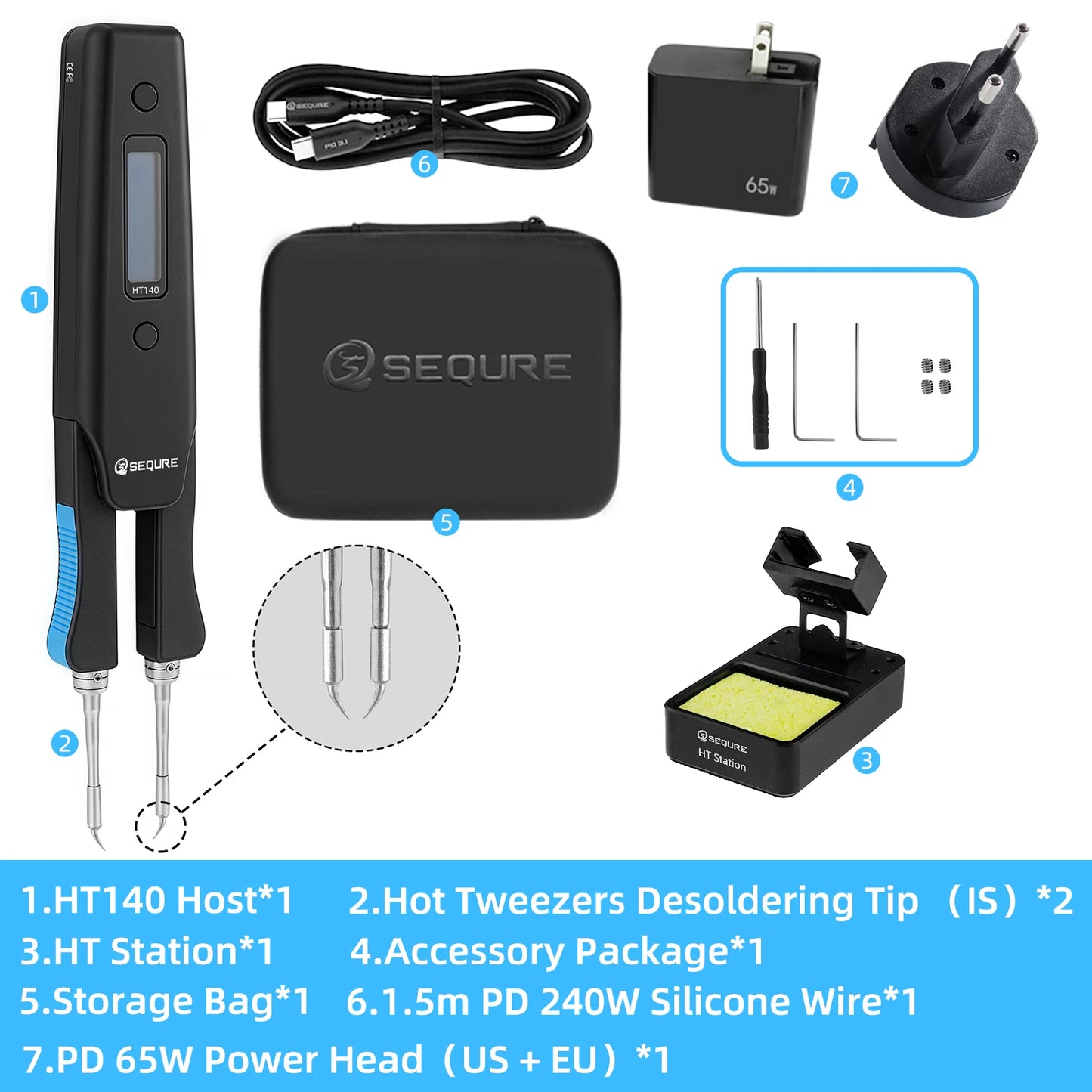 SEQURE HT140 2-IN-1 Hot Tweezers & Soldering Iron Compatible with C210 Tip Portable Tweezers Soldering Station Support PD|QC|DC