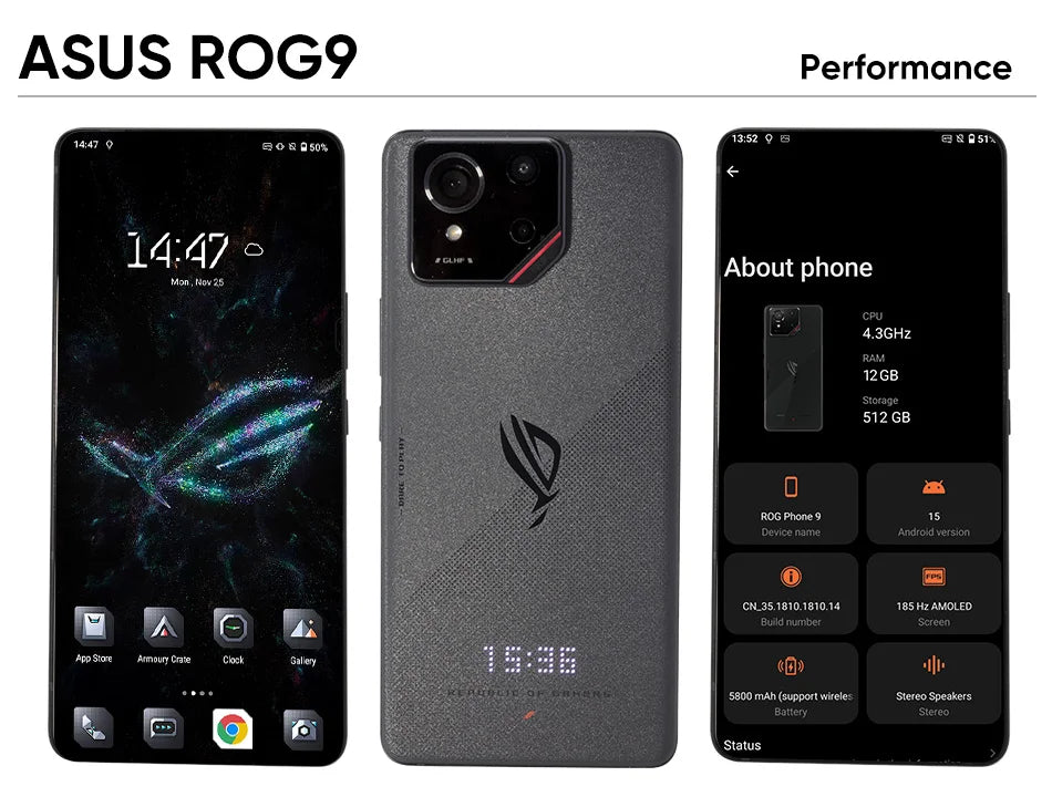 ROG Phone 9 & 9 Pro 5G Gaming Phone Snapdragon 8 Elite 6.78'' 185Hz E-Sports LTPO Display 50MP LYT 700 Camera 65W Fast Charging