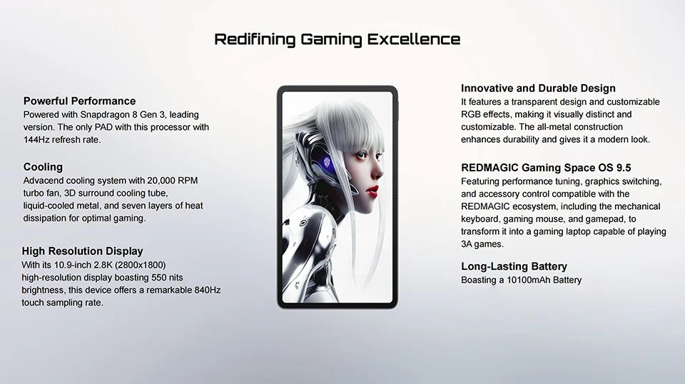 Original Redmagic  Gaming Tablet Pad 10.9" Snapdragon 8 Gen 3 Leading Version 10100mAh include the Charge 50MP