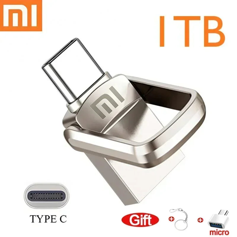 XIAOMI 2TB Metal Pendrive 2 IN 1 OTG 1TB 512GB USB Flash Drives 256GB 2TB USB 3.0 Pen Drive Memory Stick Type C For Cellphone PC