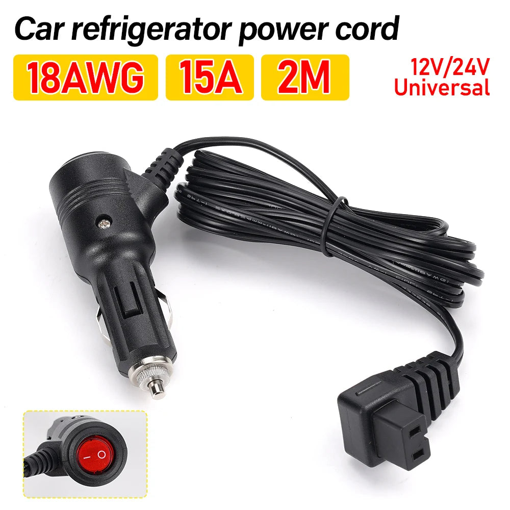 12V/24V 2M 18AWG Car Refrigerator Power Cord Fridge Freezer Extension Cable For Car Cigarette Lighter Adapter Fridge Heater