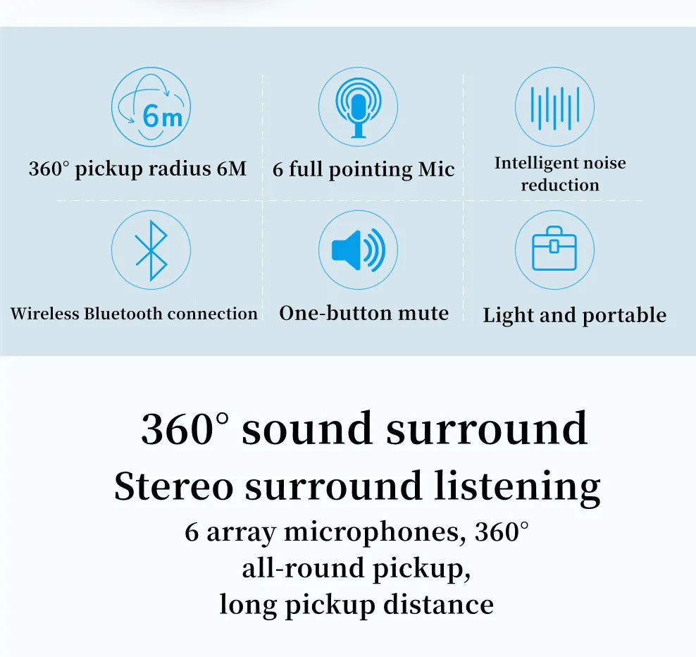 Conference Microphone USB Speakerphone Omnidirectional Computer 6 Mic 360° Voice Pickup Video Online Course Speakers Desktop