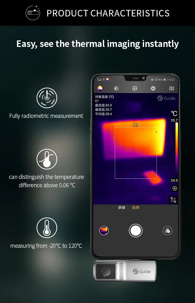 Guide Mobir Air Thermal Imaging Camera for iPhone & Android Phone Infrared Thermal Imager Inspection Repair Thermographic Camera