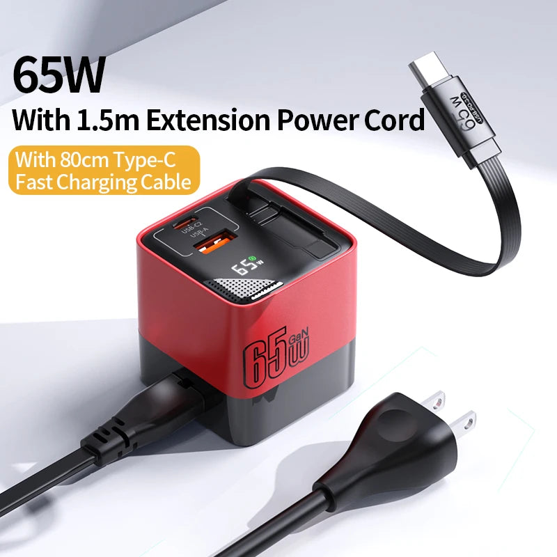 65W USB-C Charging Head Fast Charger With Built-in 80cm TypeC Cable Suitable for iPhone16 15 Promax PD 40W 27W Xiaomi Samsung