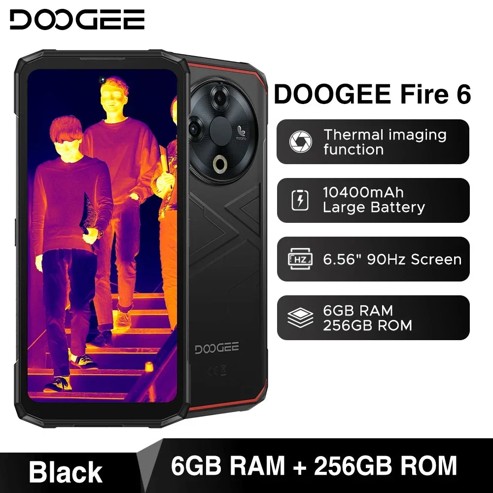 World Premiere DOOGEE Fire 6 Rugged Phone 6.56" 90Hz Display 6GB RAM 256GB ROM 50MP AI Main Camera 10400mAh/18W Android 14