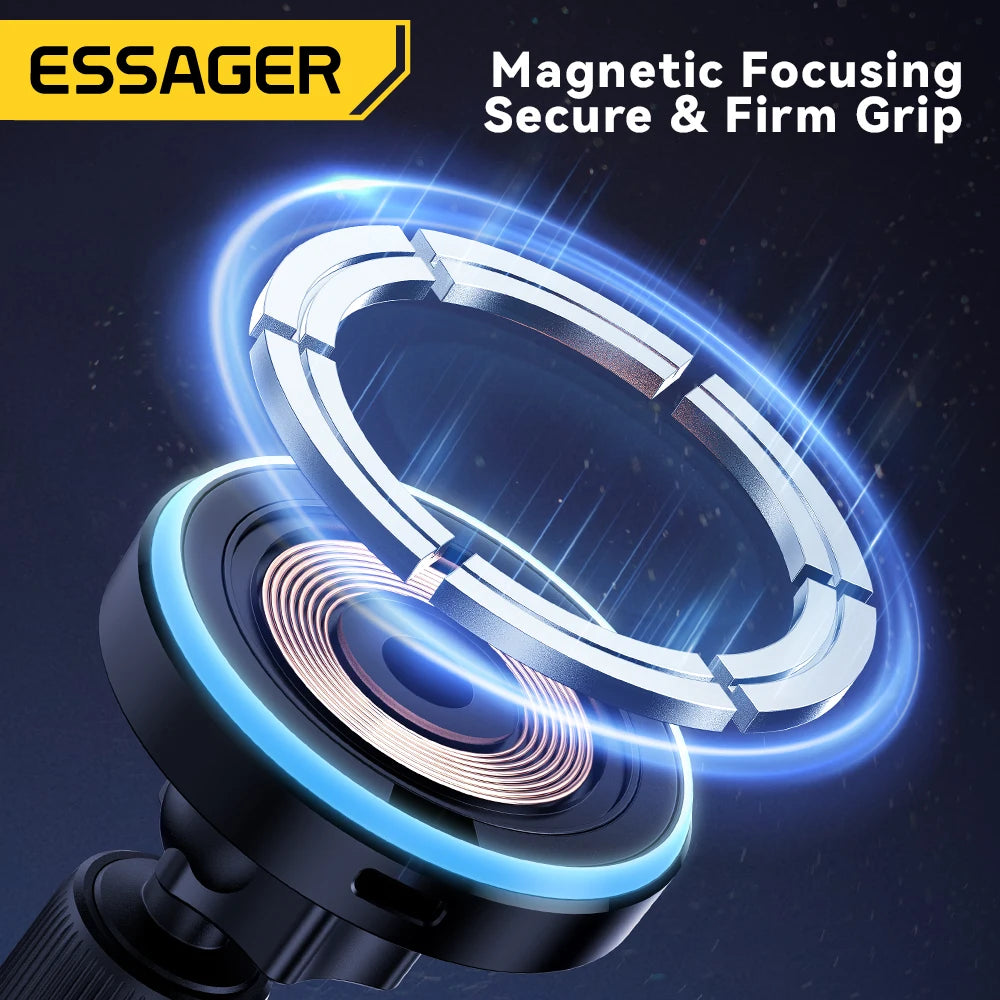 Essager Magnetic Car Phone Holder 15W Wireless Charger Stand For iPhone 15 14 13 Pro Max Car Mount Charger for Magsafe LED Light