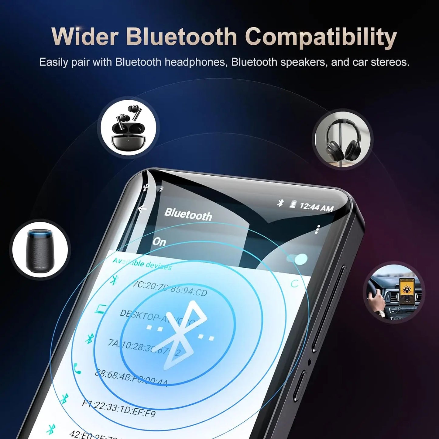 MP3 Player with Bluetooth 5.0 and WiFi, 4.0-inch 1080P Full Touchscreen MP4/with Speakers, Portable Digital HiFi FM/up to 512GB