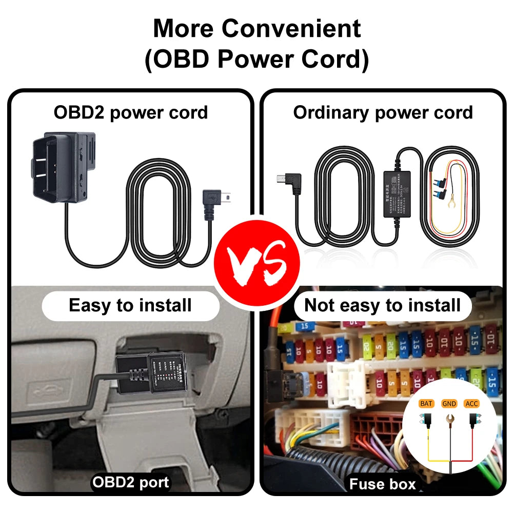 Deelife OBD2 Hardwire Kit OBD2-Mini USB Charging Cable for DVR Dash Cam with Mini USB to Micro USB Adapter Cable