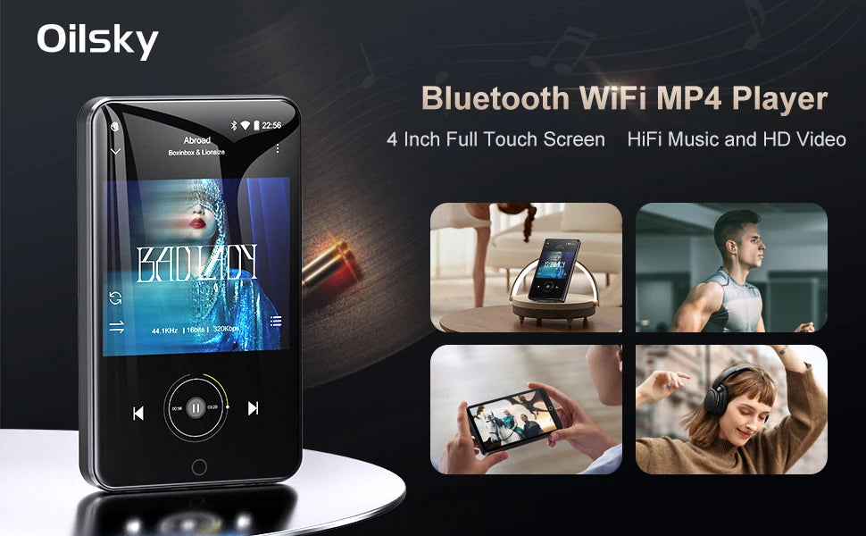 MP3 Player with Bluetooth 5.0 and WiFi, 4.0-inch 1080P Full Touchscreen MP4/with Speakers, Portable Digital HiFi FM/up to 512GB