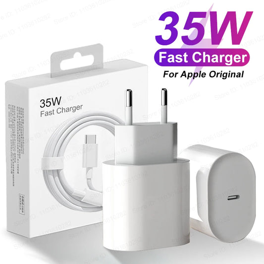 For Apple Original 35W Fast Charger For iPhone 14 13 12 11 Pro Max USB-C Quick Charging X XS XR 7 8 Plus Cable Phone Accessories