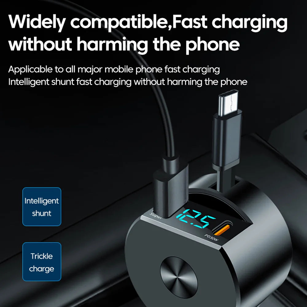 120W Fast Charging Car Charger QC3.0 PD30W USB C Car Phone Charger With Type C Cable For iphone 15 14 13 Xiaomi Huawei Samsung