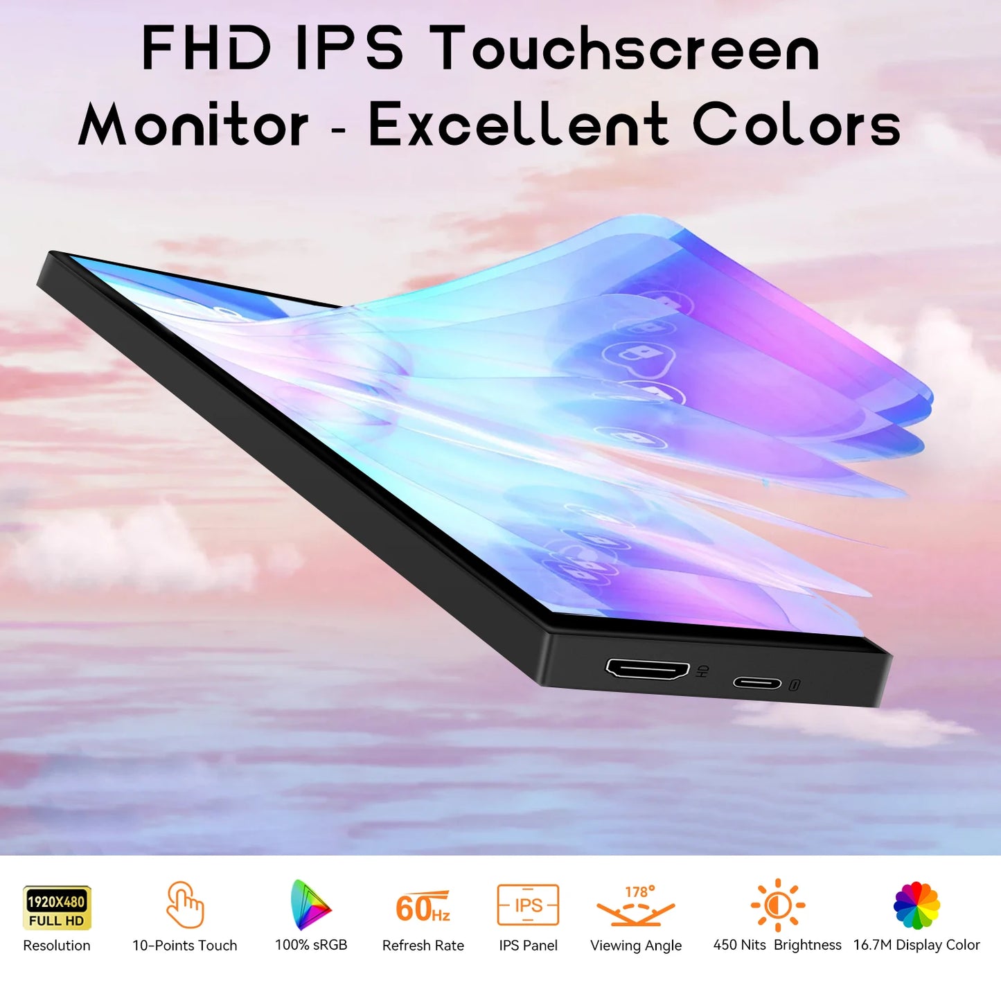 8.8 inch HDMI Touch Long Wide Monitor With Case PC Temperature Display PC Sensor Panel Display Small Extender Monitor