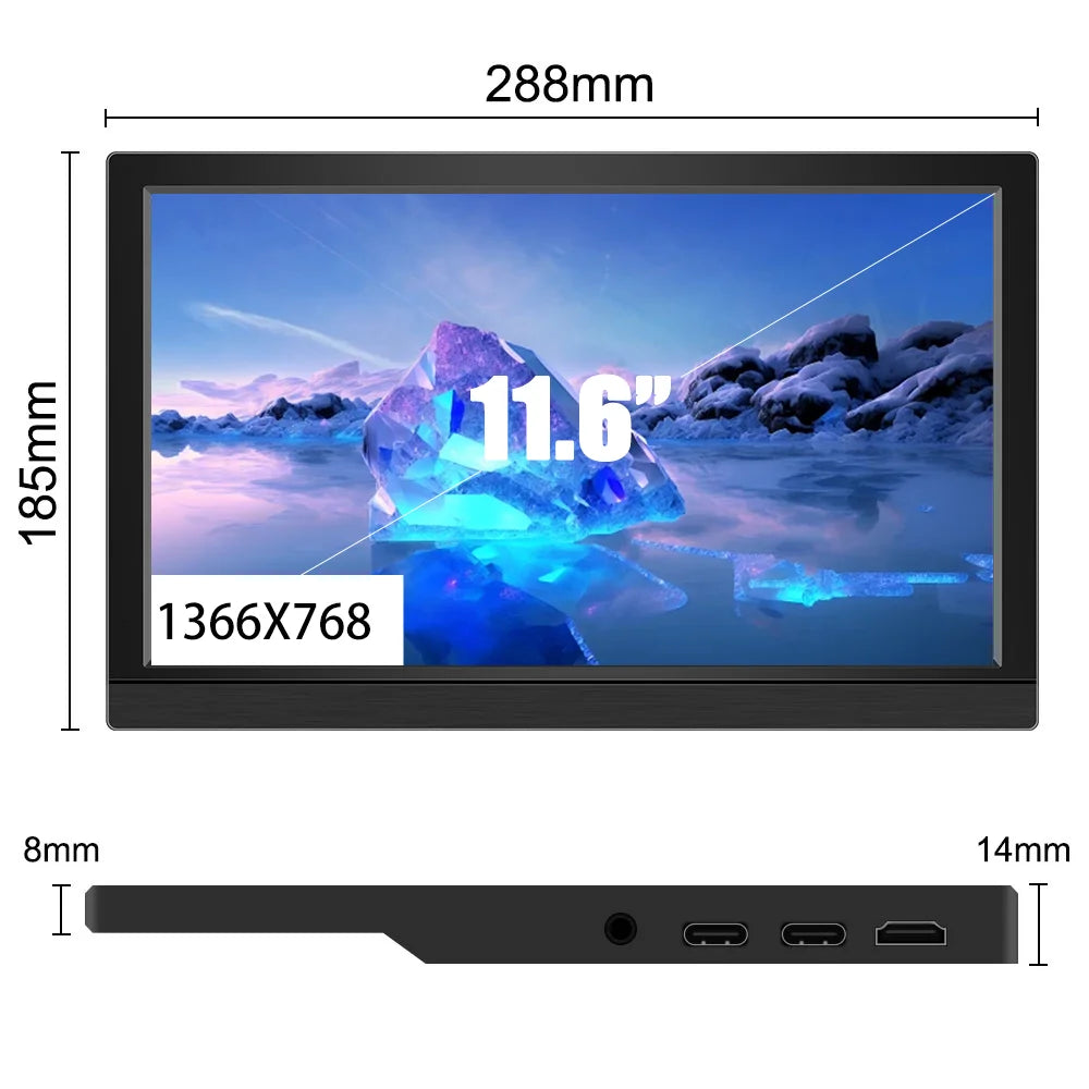 Touchscreen 11.6/13.3-inch 1366*768 HD IPS Panel LCD Portable Monitor Auxiliary Monitor PS4/PS5 Xbox Switch Laptop Gamers