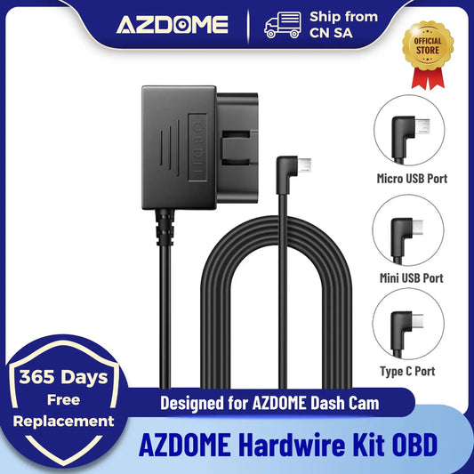 AZDOME Hardwire Kit OBD for AZDOME M550 M300S Dash Cam Parking Cable Micro USB Port/Mini USB Port/Type C Port 24H Parking Monito