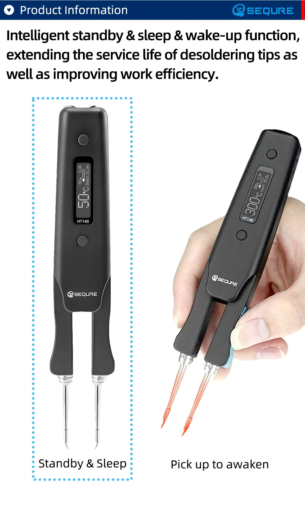 SEQURE HT140 2-IN-1 Hot Tweezers & Soldering Iron Compatible with C210 Tip Portable Tweezers Soldering Station Support PD|QC|DC