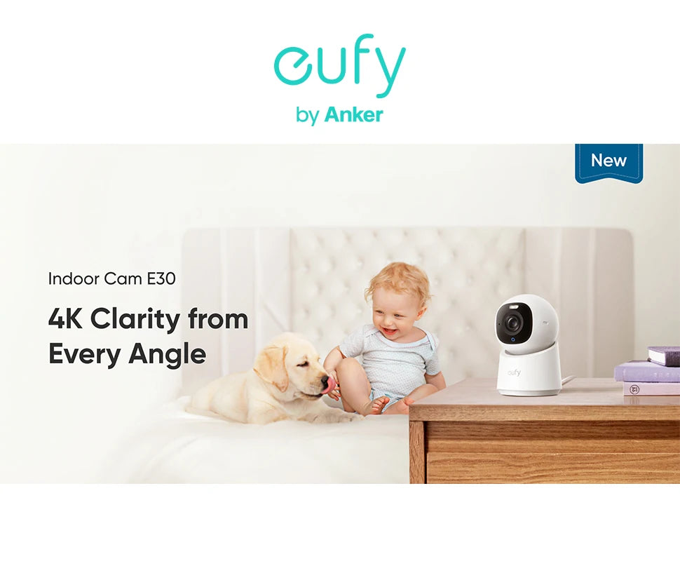 eufy Security Indoor Cam E30 4K Resolution Security Camera with 360° PTZ 7/24 Recording AI Tracking  with Wi-Fi Human Mini Cam