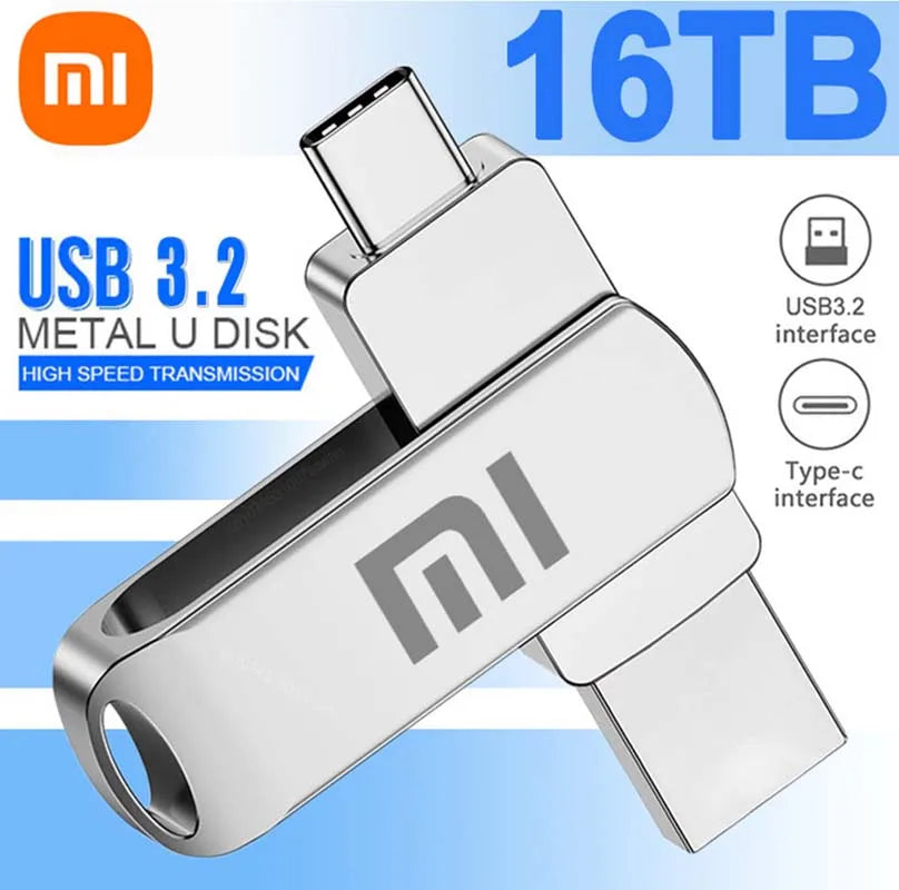 Xiaomi 16TB 3.2 USB Flash Drive Waterproof High Speed Transfer Type-c 2-In-1 Interface Universal for Mobile Phone Computer