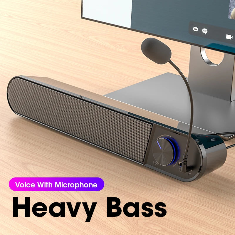 Computer Speaker With Mic Desktop Sound Bar Subwoofer Speakers USB AUX Wired Soundbar For Macbook Laptop Notebook PC Loudspeaker