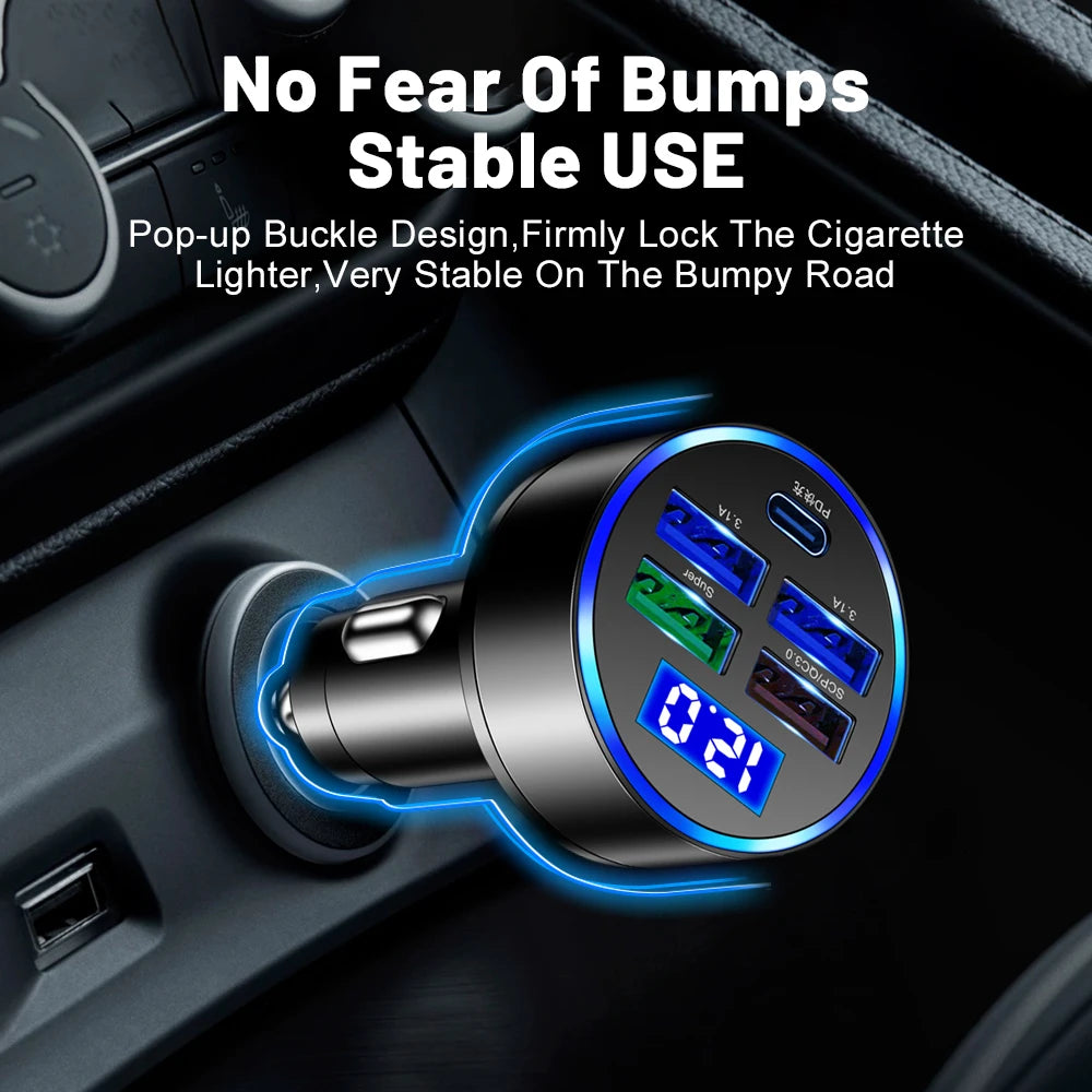 250W PD USB Car Charger Fast Charging Type C USB Phone Adapter in Car For iPhone 13 Pro Xiaomi Huawei Samsung Car Quick Charger