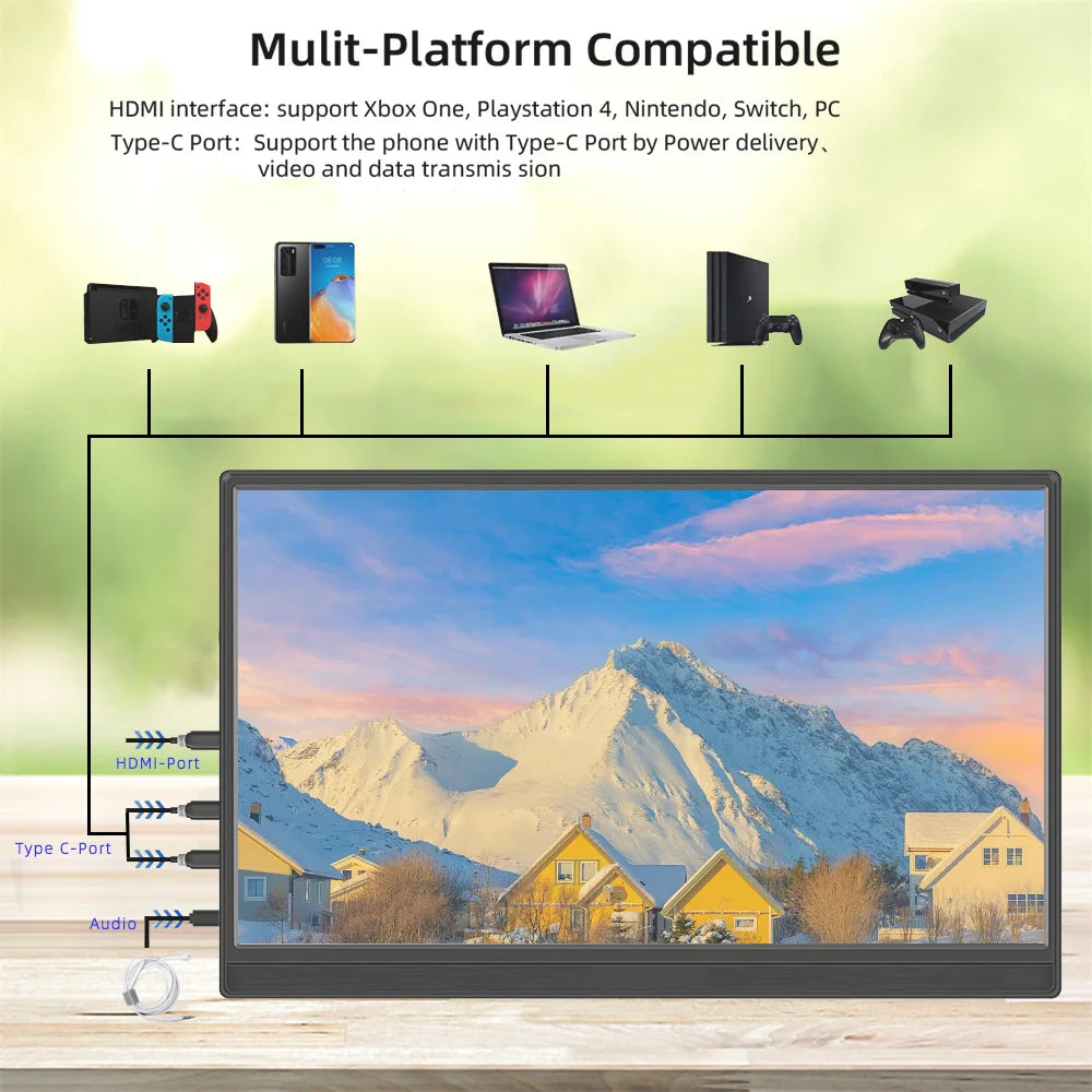 15.6 Inch Portable Monitor 1920x1080 60Hz IPS Panel Touchsceen HDMI-compatible With PS4 PS5 Switch Laptop Built-in Speaker