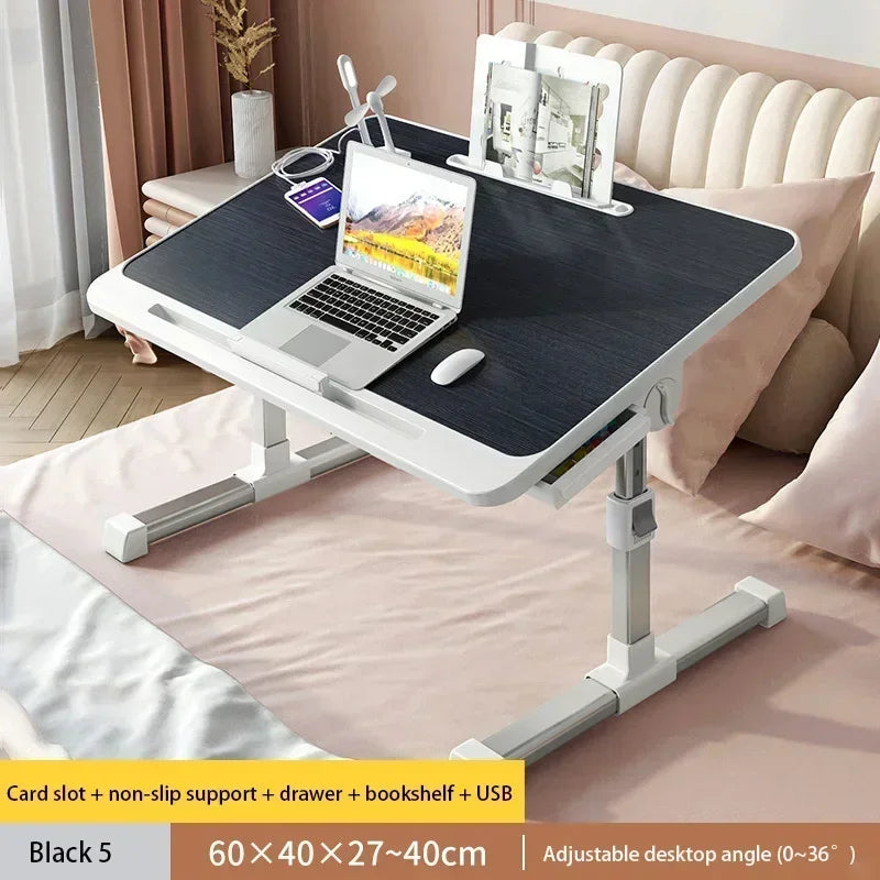 Foldable Lift Laptop Desk for Bed Adjustable Stand Portable Lap Table Breakfast Tray Desk with Drawer for Eating Working Gaming