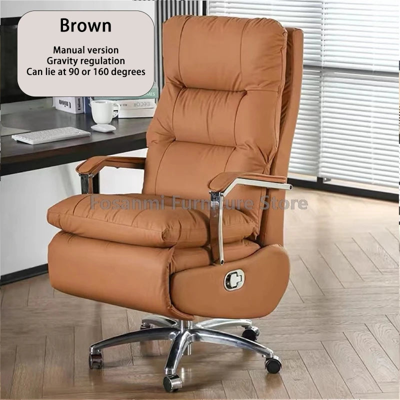 Leather Thick Backrest Boss Office Chairs with Armrests Reclining Home Soft Desk Chair Comfortable Gaming Computer Swivel Chair