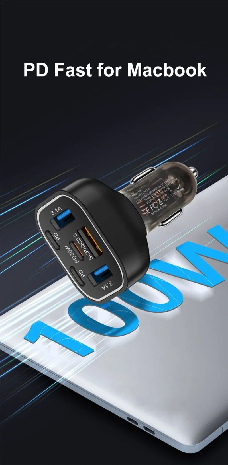 UYUXIO 6 in 1 USB C Car Charger Adapter PD 30W Multi Ports Super Fast Charge for iPhone 16 15 14 Pro Max iPad Samsung Phone