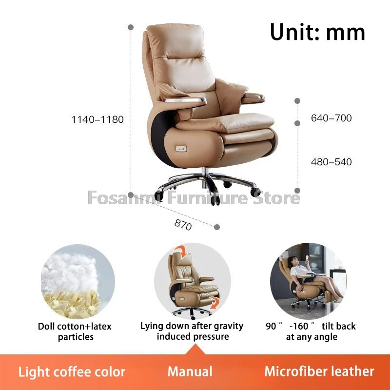 Comfortable Office Home Swivel Chair Soft Adjustable Computer Chair Thick Backrest Fixed Armrests and Footrest Gaming Desk Chair