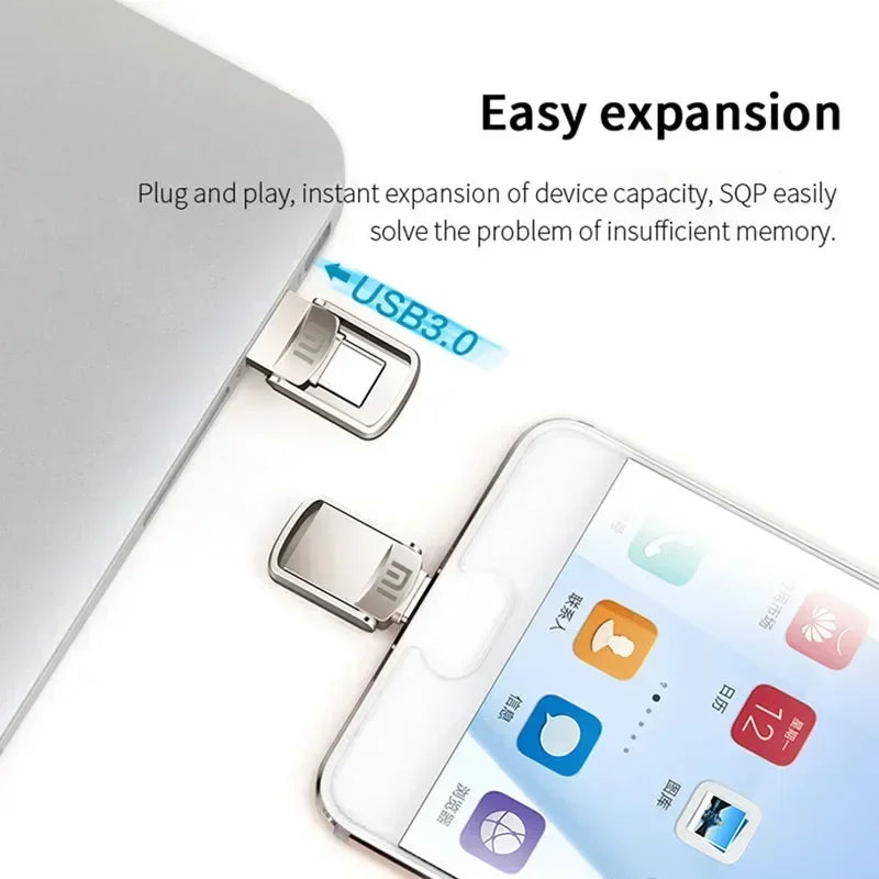 XIAOMI 2TB Metal Pendrive 2 IN 1 OTG 1TB 512GB USB Flash Drives 256GB 2TB USB 3.0 Pen Drive Memory Stick Type C For Cellphone PC