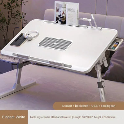 Foldable Lift Laptop Desk for Bed with Radiator Adjustable Stand Lap Table Breakfast Tray Desk with Drawer for Working Gaming