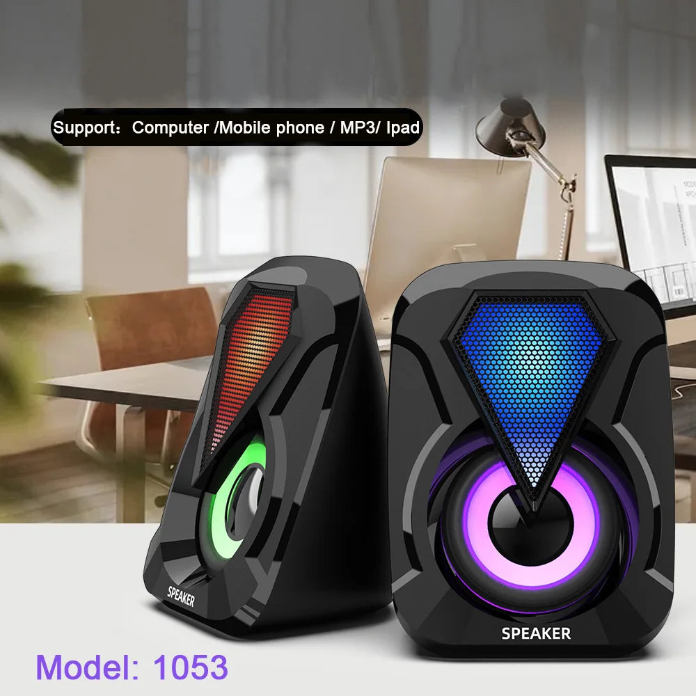 USB wired computer speaker, bass stereo speaker, color RGB light, laptop, smartphone, MP3 player