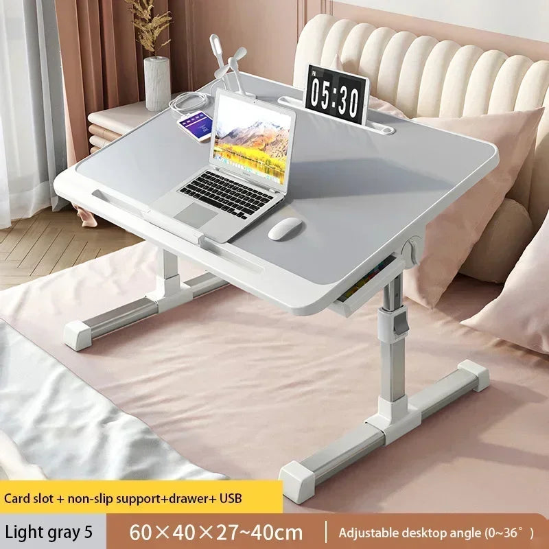 Foldable Lift Laptop Desk for Bed Adjustable Stand Portable Lap Table Breakfast Tray Desk with Drawer for Eating Working Gaming