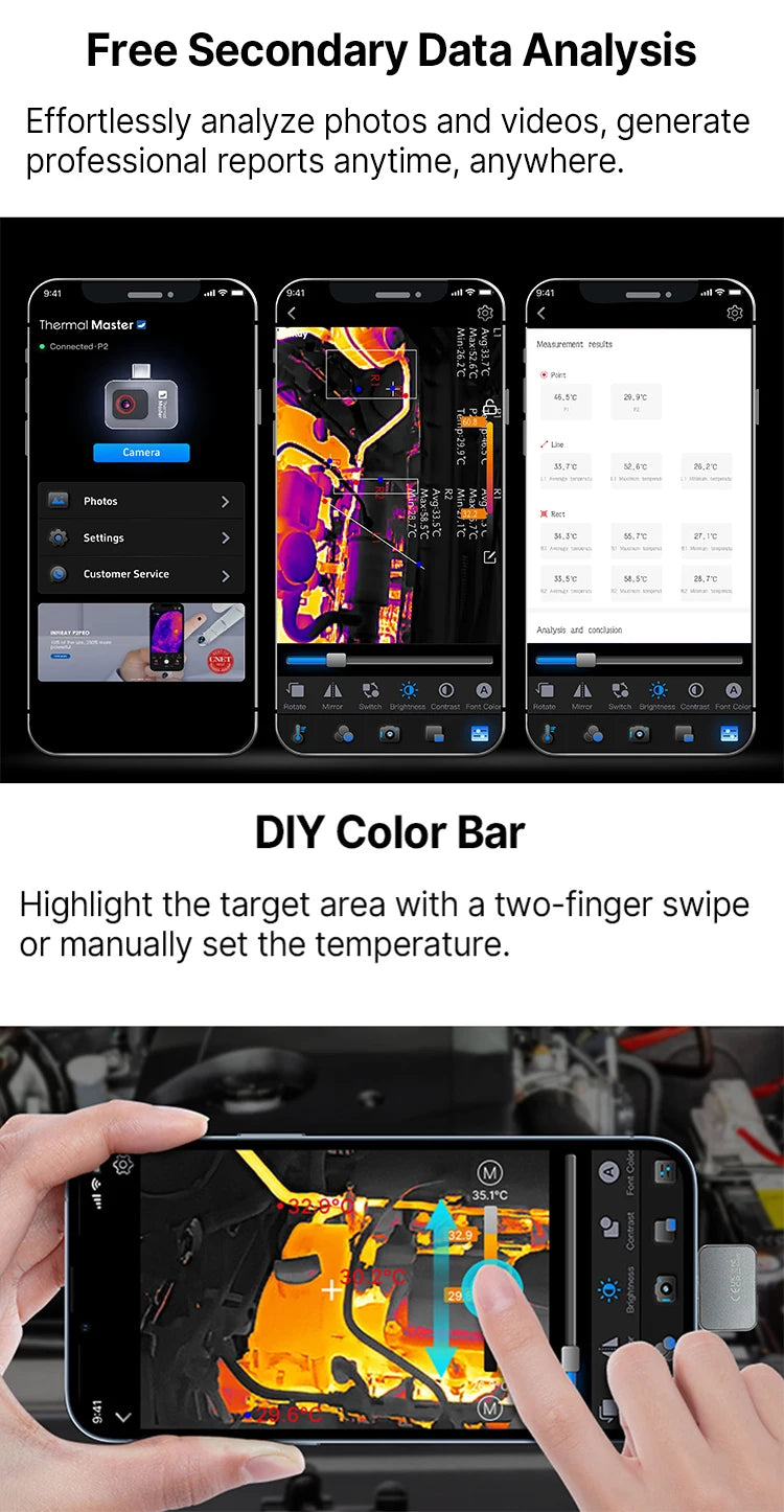P2 P2Pro Thermal Imaging Camera Heat Detection 256 × 192 for Android,iphone 1112℉ Infrared Thermal Imager