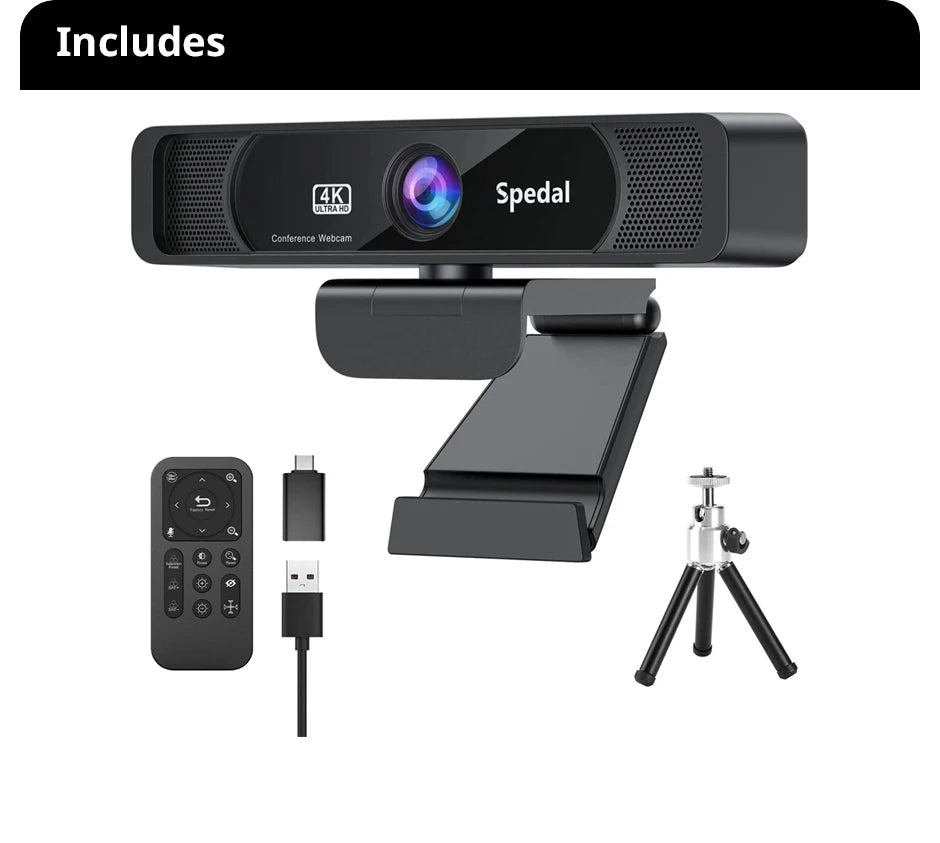 Spedal 931 HD 4K 30Fps 120 Wide Angle Webcam Wtih Microphone Remote Control Streaming PC Conferencin Windows Mac Linux