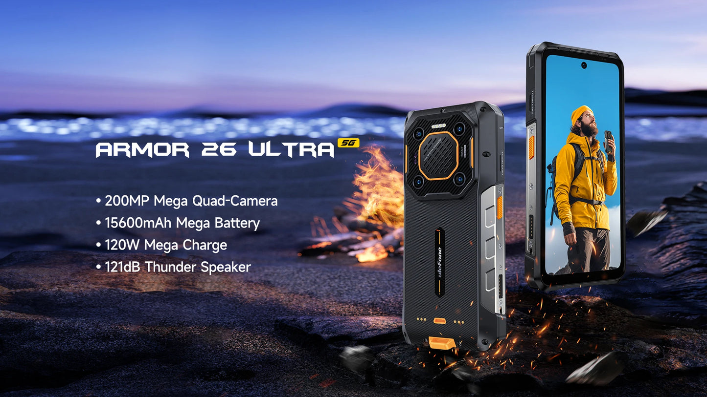 【New】Ulefone Armor 26 Ultra 5G Rugged Waterproof Smartphone 120W 15600mAh 200MP+64MP Smartphone Up to 24GB+512GB NFC