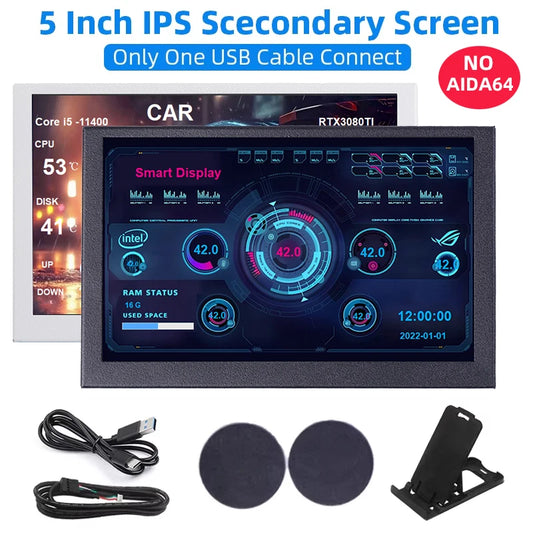 5 Inch IPS USB Secondary Screen 800x480 Type-C LCD Computer Hardware Monitor Music Spectrum Analysis Display No AIDA64