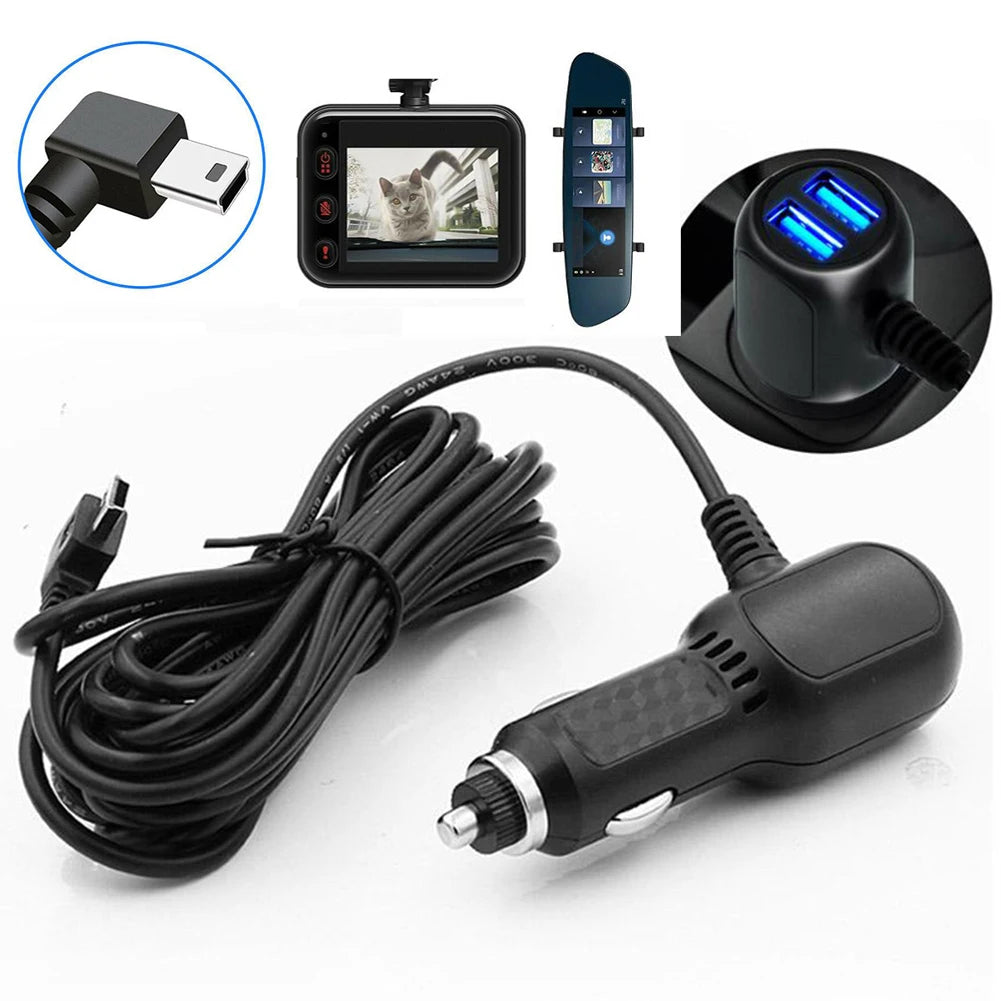 Car USB Dash Cam Car Charger Car GPS Charger Car Driving Recorder Power Cord USB Cable 11.5ft Power Dual USB DVR Charging Cable